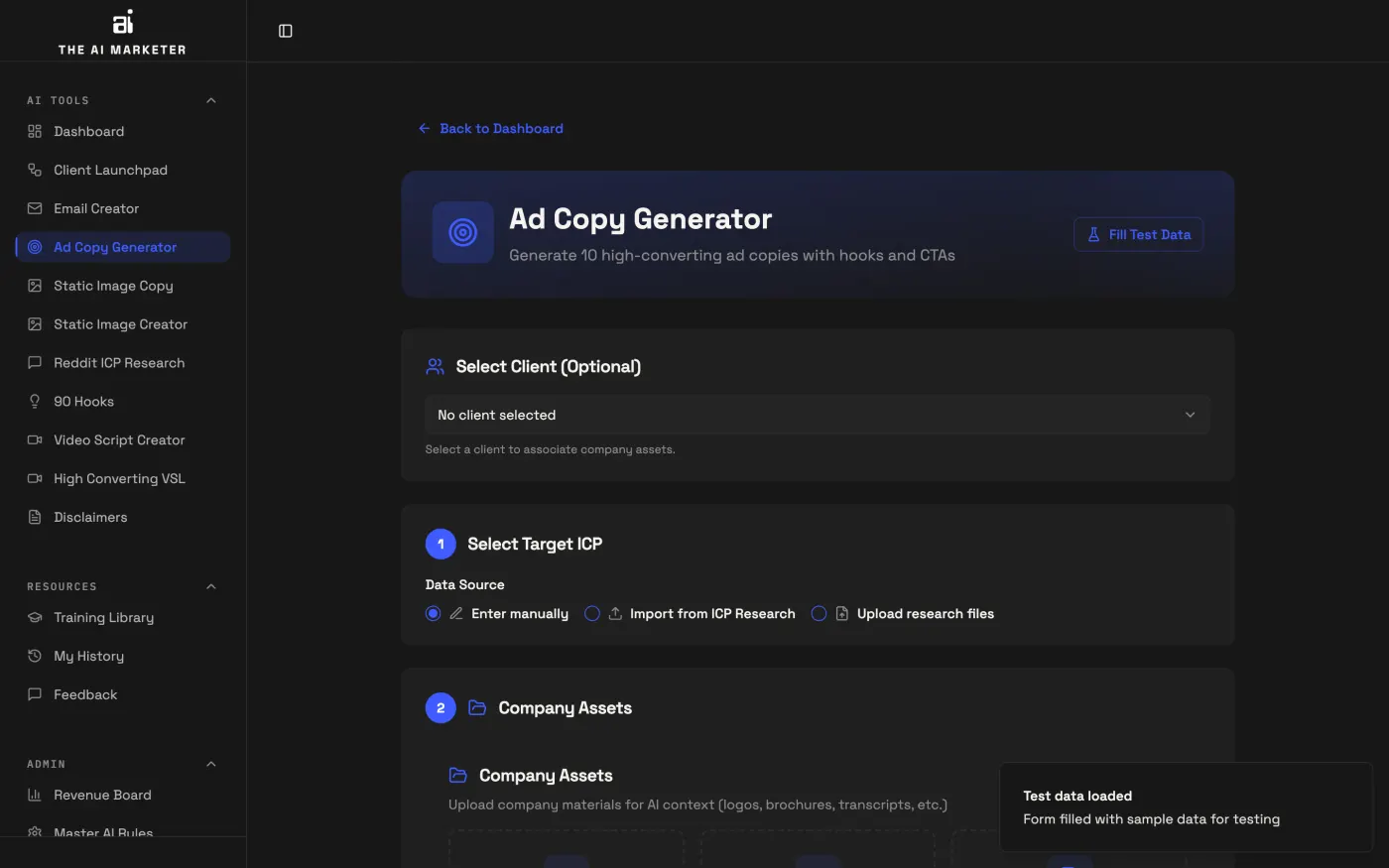 Ad Copy Generator screen
