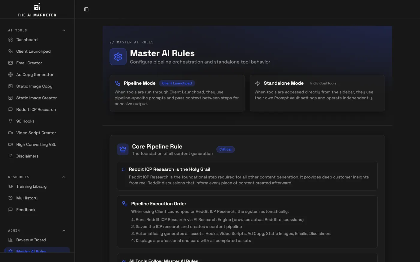 Master AI Rules screen
