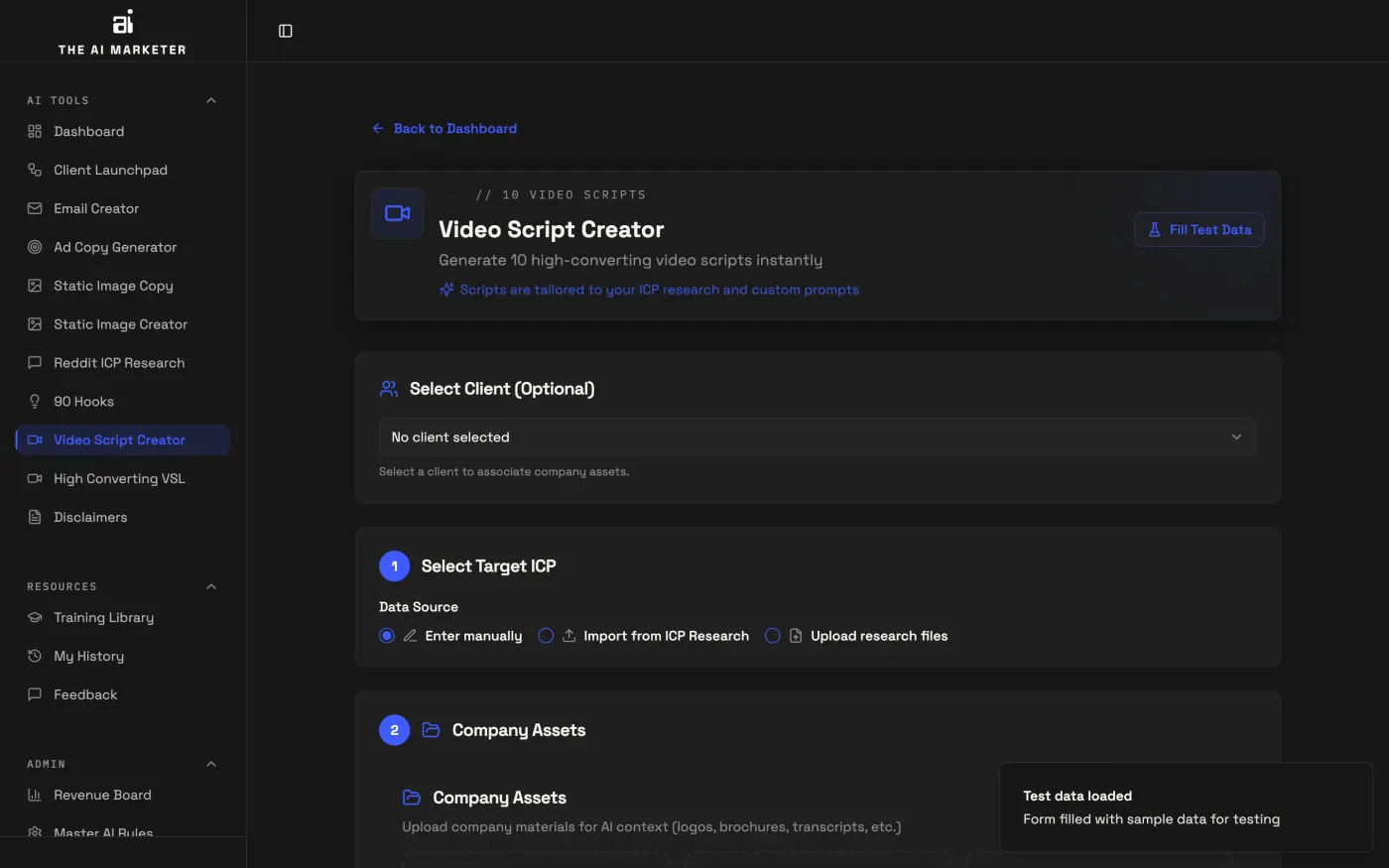 Video Script Creator screen